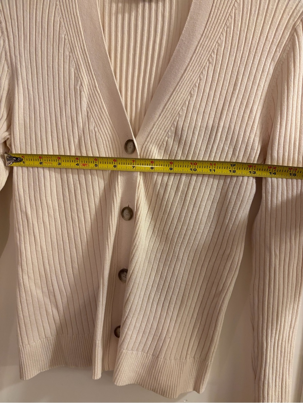 LOFT Cream Ribbed V-Neck Button Front Cardigan - Picture 4 of 6